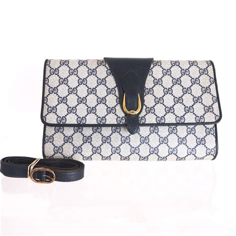 Vintage Gucci Accessory Collection Navy Blue Monogram Snap 